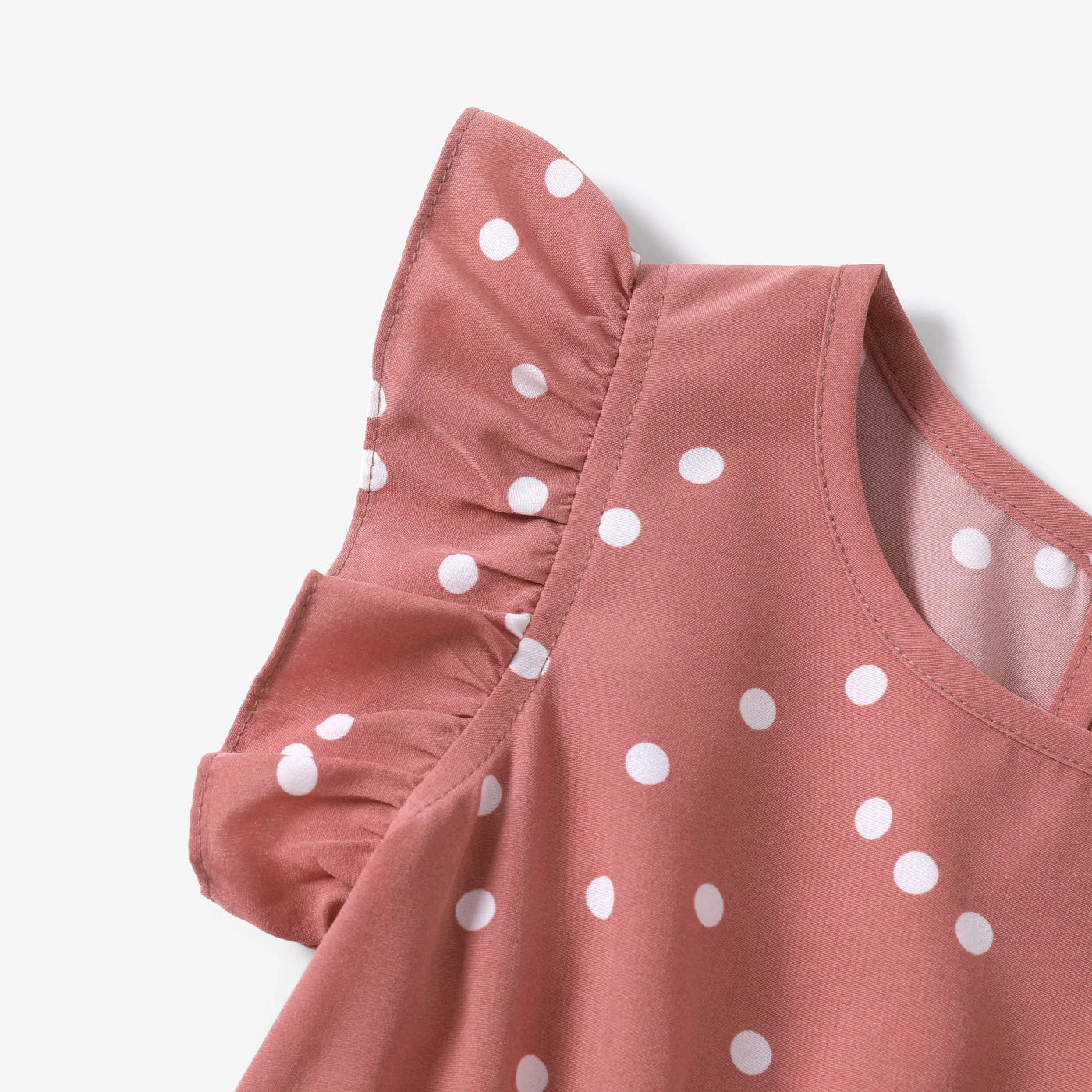 All Over Dots Pink Ruffle Flutter-sleeve Summer Dress