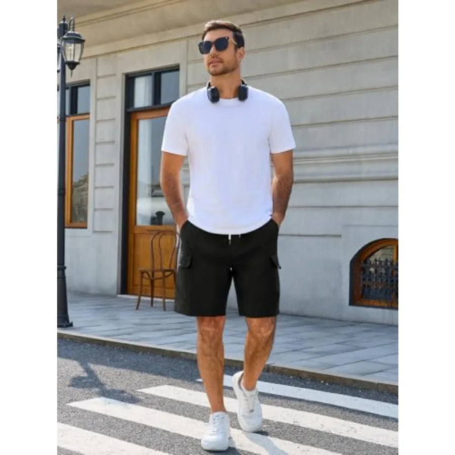 Men's Cargo Shorts Elastic Waist Drawstring Casual with 4 Pockets