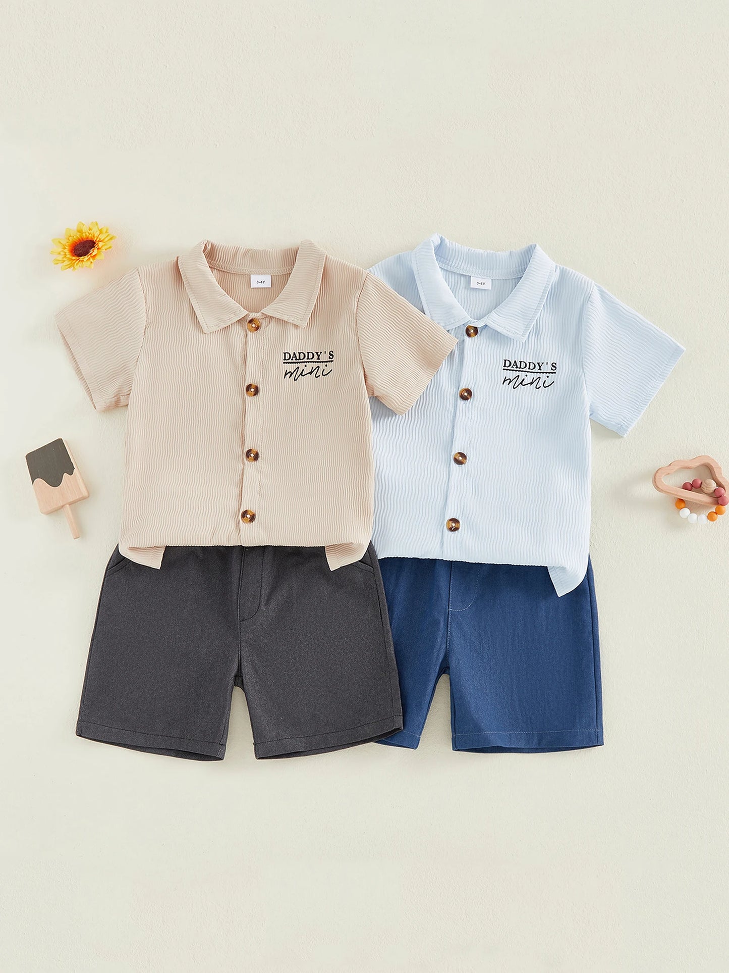 Boy's Summer Ensemble Short Sleeve Button-up Shirt and Denim Shorts