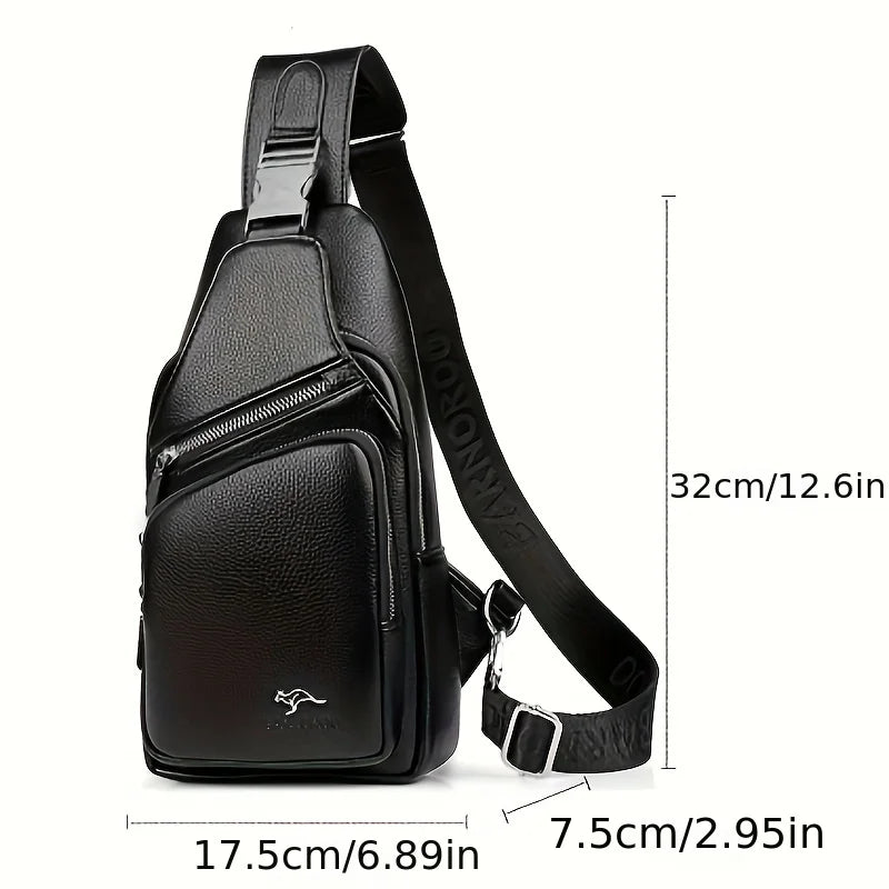 Men’s Vintage PU Leather Sling Bag – Large Capacity Crossbody Chest Bag with Multi-Pockets, Secure Buckle Closure