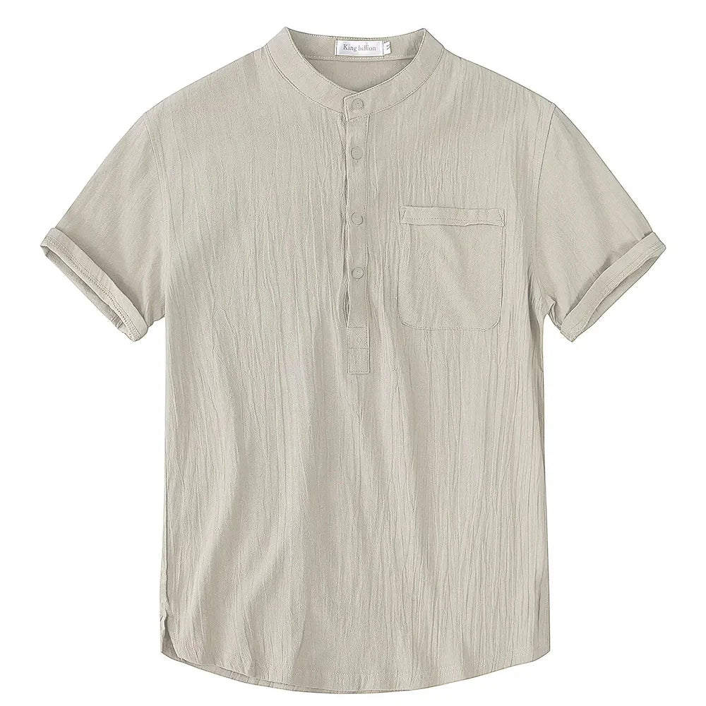 Men's Short Sleeve T-shirt Cotton and Linen, Breathable