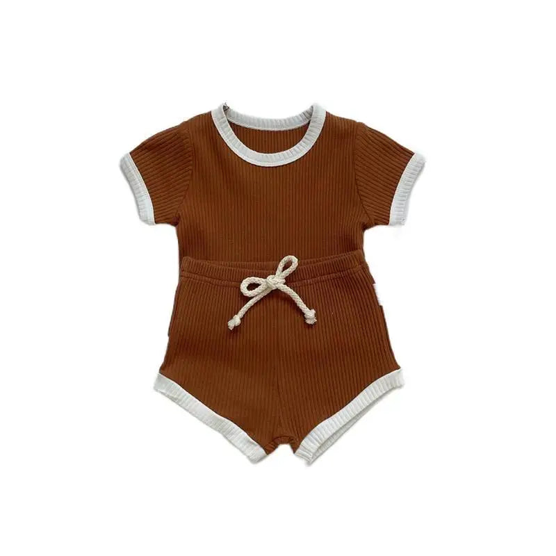 2 Pieces Boy Clothes Sets Soft Short Sleeve T-shirt Tops Striped Shorts