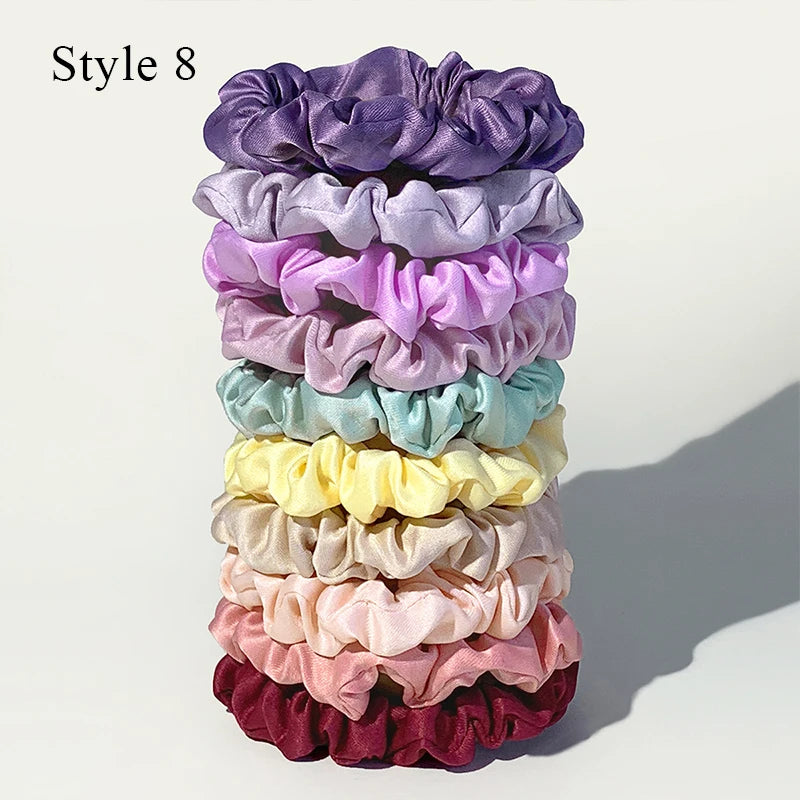 10pcs Colorful  Hair Bands Satin Silk Scrunchies
