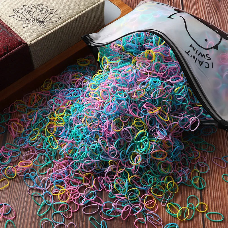 1000/2000pcs Colorful Disposable Rubber Elastic Hair Band Ties