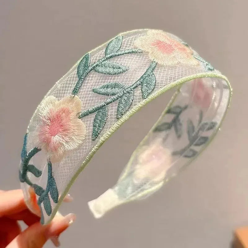 3 Pack Chiffon Embroidered Flower Headband