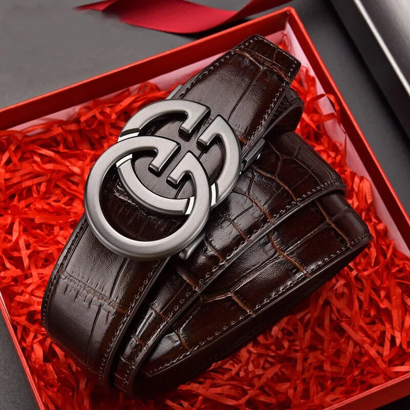 Premium Automatic Leather Belt - Stylish Buckle - Genuine Leather, Versatile for Work & Casual