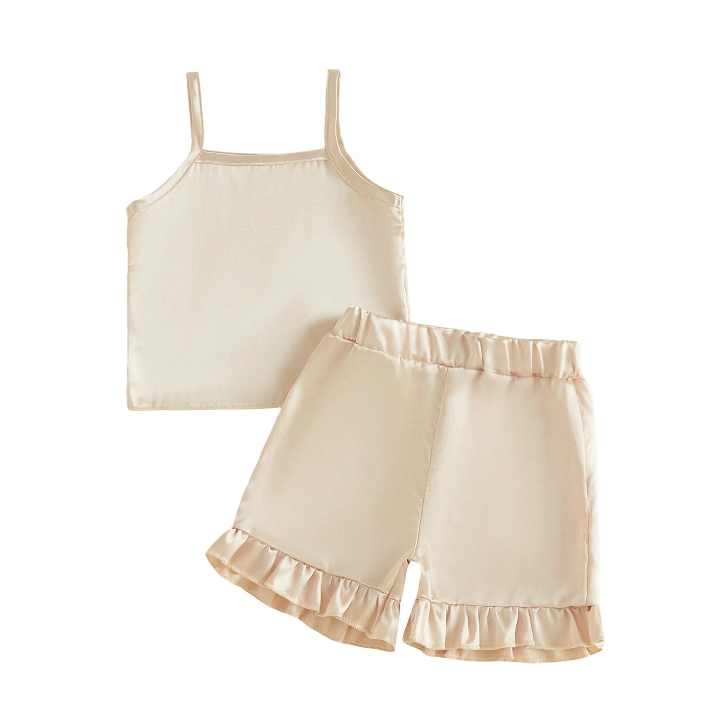 Girls Summer Pajama Set with Sleeveless Top and Elastic Waist Shorts