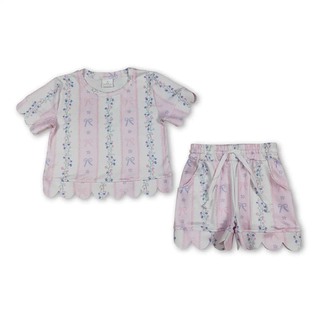 Girls Colorful Flowers Top with Scallop Short Sets