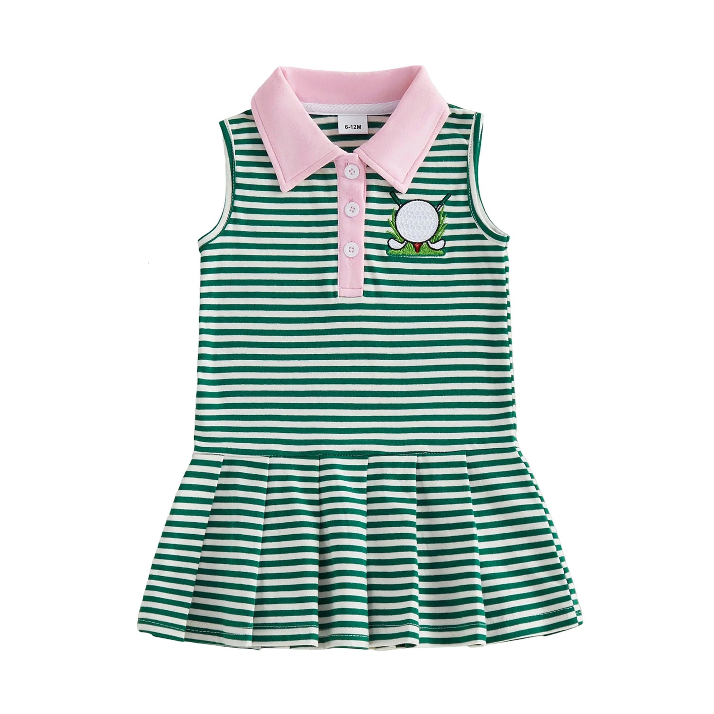 Sleeveless A-line Dress with Turn-down Collar Striped Embroidery Tank Dress