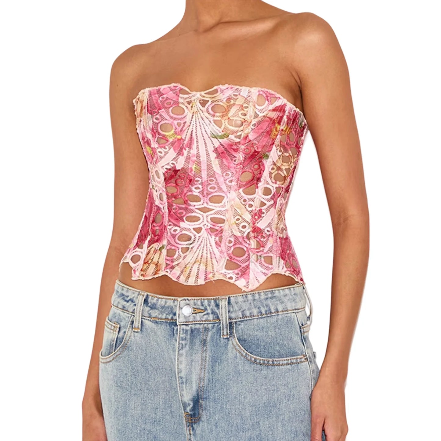 Sexy Lace-Up Backless Bandeau Top with Irregular Cutout Detail and Off-Shoulder Design for Trendy Style