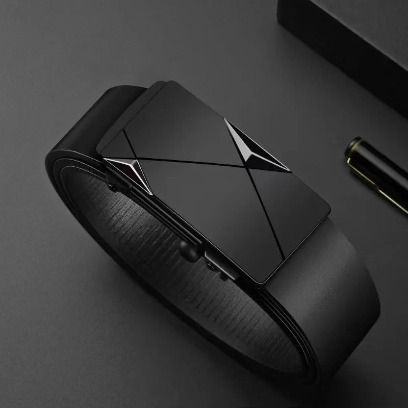 Fashion PU Leather Men's Business Belt Automatic Buckle Adjustable Men's Waist Strap Men's Leather Belt for Leisure Work Party