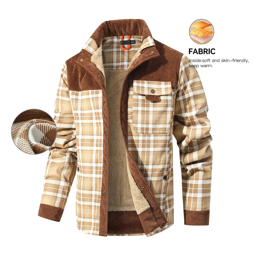 Men's Winter Windproof Warm Casual Bomber Coat Plaid Sherpa Lined Flannel Outdoor Classic Jacket
