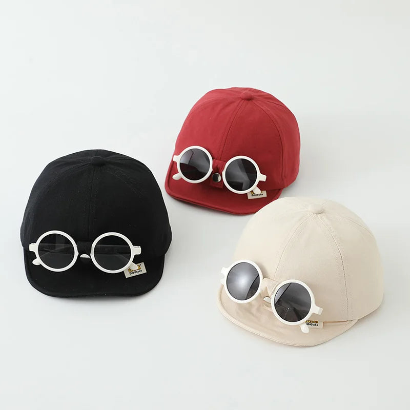 Sunglasses Detachable Baby Duck Tongue Hat Fashion Children Baseball Hats 1-5Year Kids Outdoor Sunscreen Cap Sun Glasses Visors