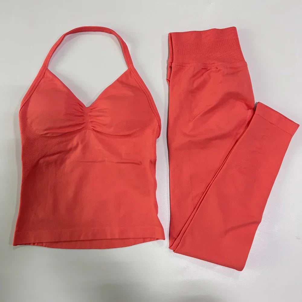 Seamless Gym Set Women Tank Tops High Waist Scrunch Yoga Leggings