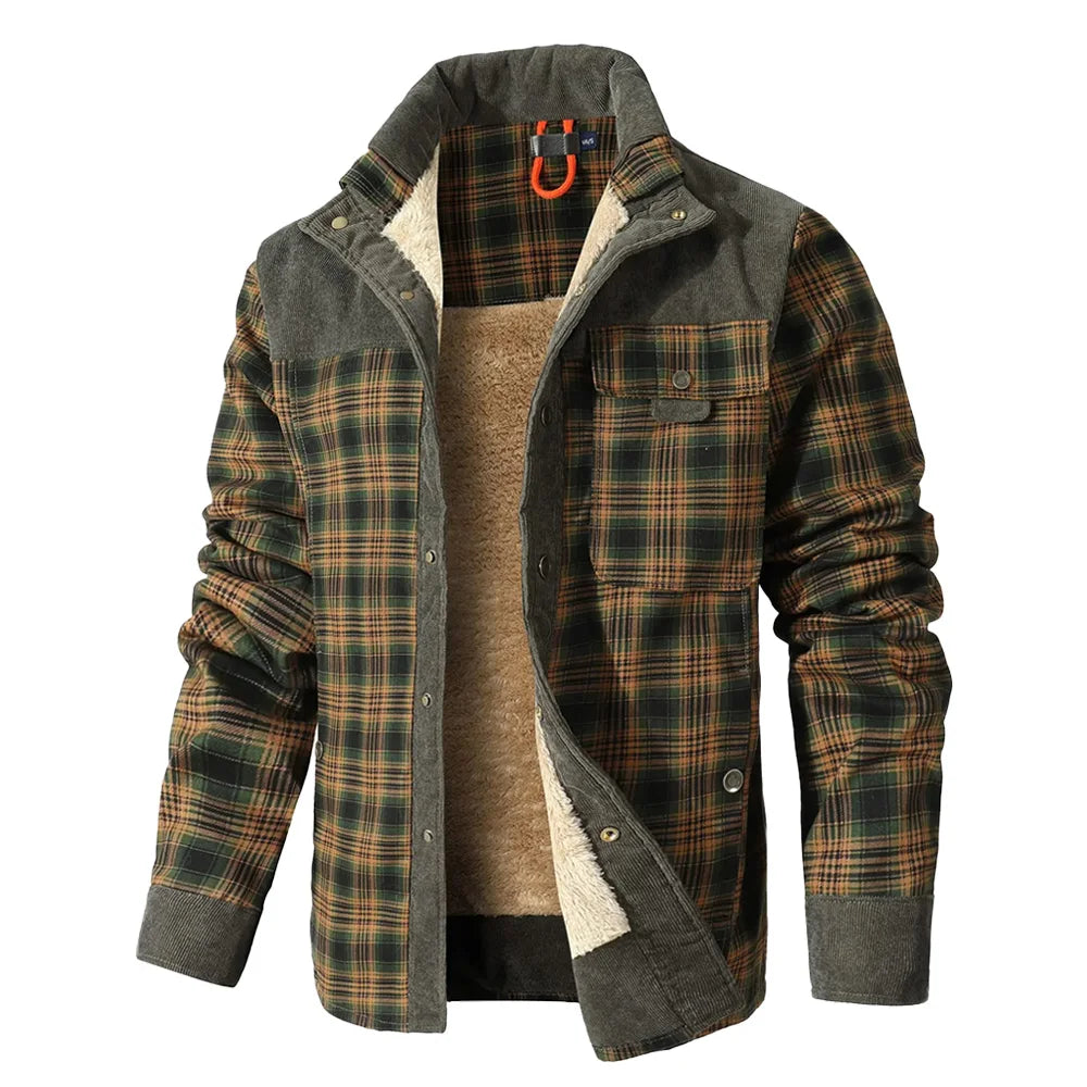 Men's Winter Windproof Warm Casual Bomber Coat Plaid Sherpa Lined Flannel Outdoor Classic Jacket
