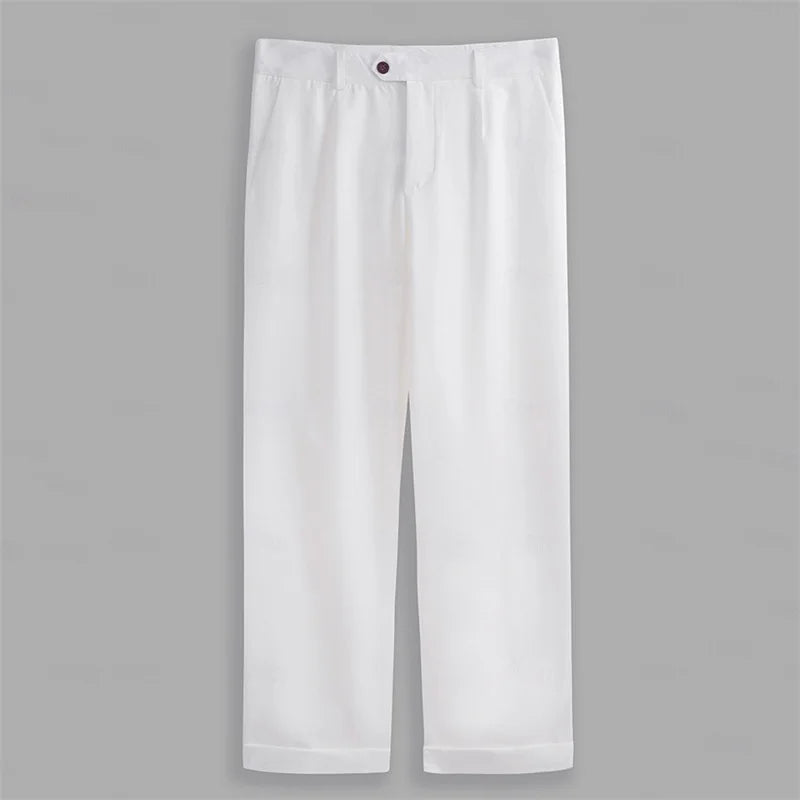 Men's Dress Pants Solid Color Flat Front Trousers Business Casual Suit Pants