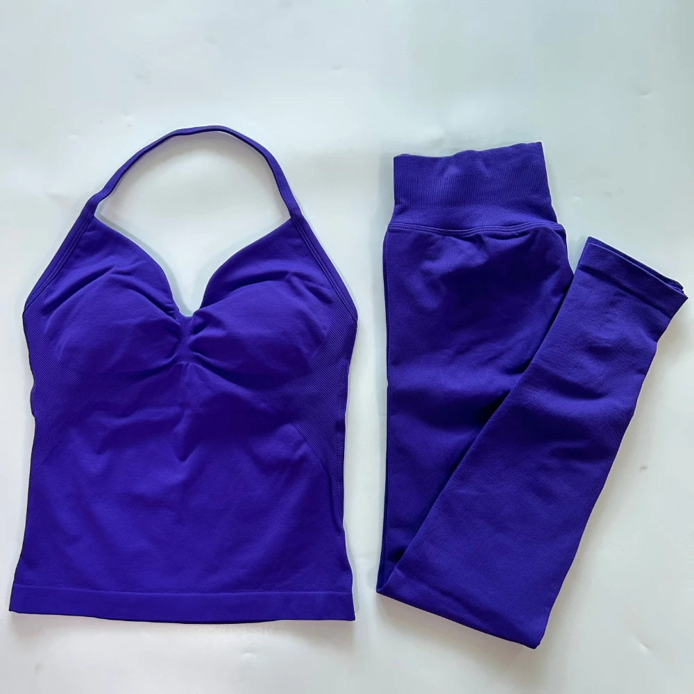 Seamless Gym Set Women Tank Tops High Waist Scrunch Yoga Leggings