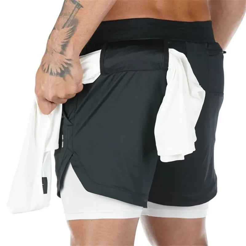 Men 2 in 1 Sports Jogging Fitness Shorts  Quick Dry