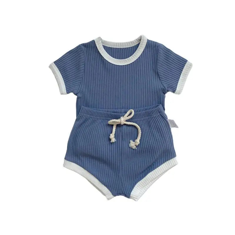 2 Pieces Boy Clothes Sets Soft Short Sleeve T-shirt Tops Striped Shorts