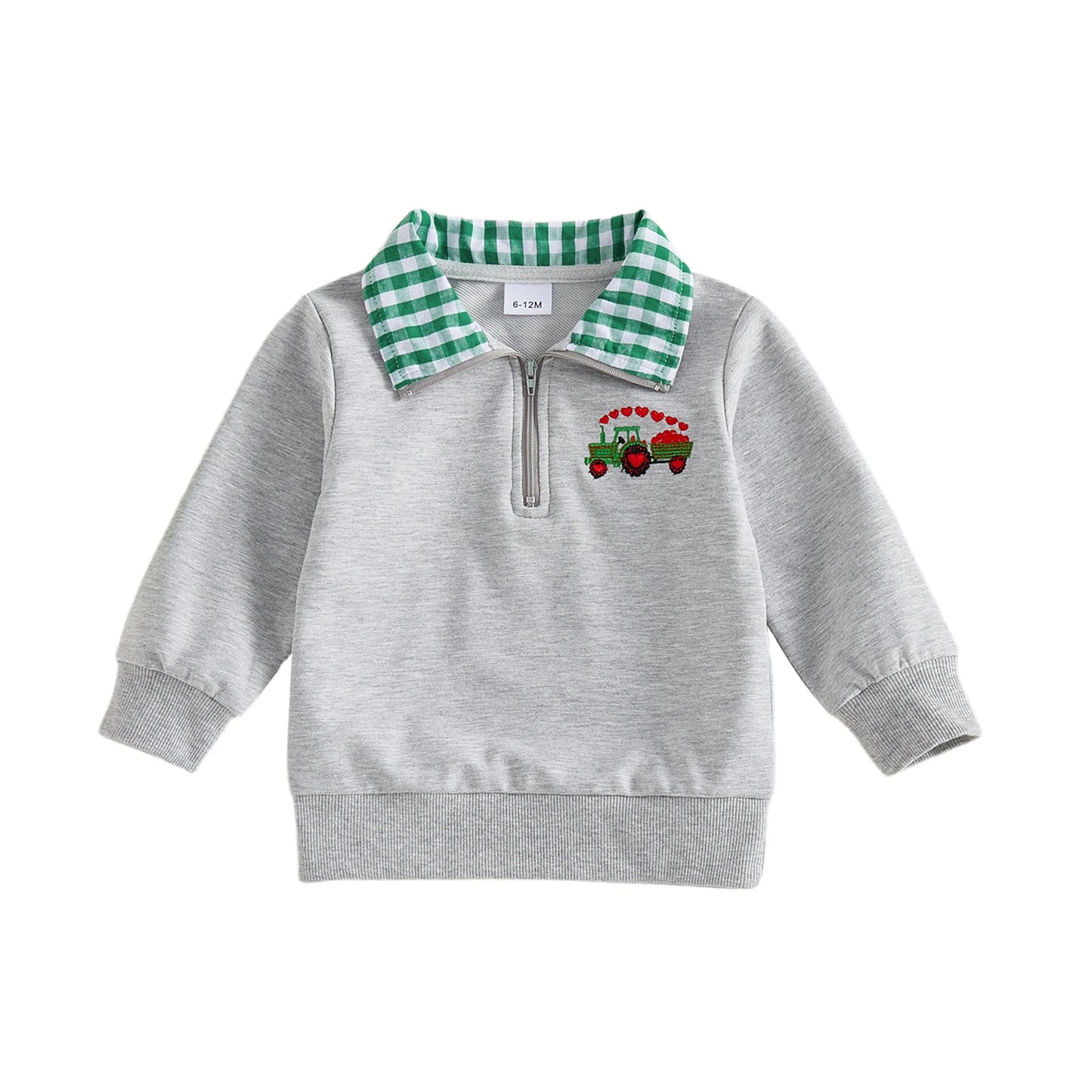 Boys Sweatshirt Long Sleeve  with Turn-down Collar and Embroidered Pullover Design