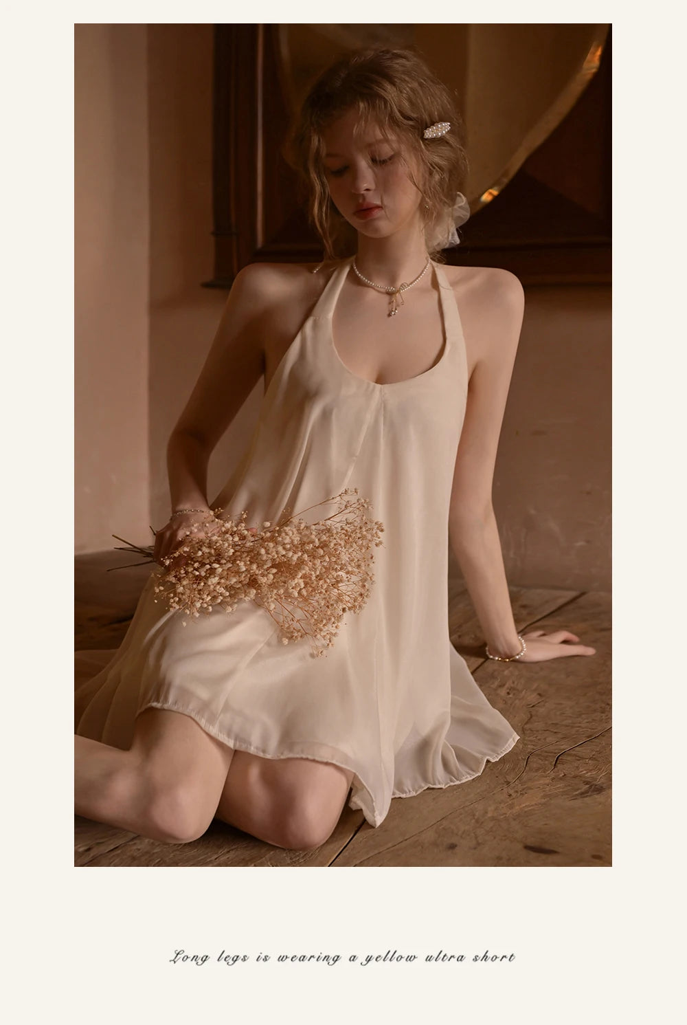 French Nightdress Swinging Collar Halter Neck Backless Summer Ice Silk Pajamas