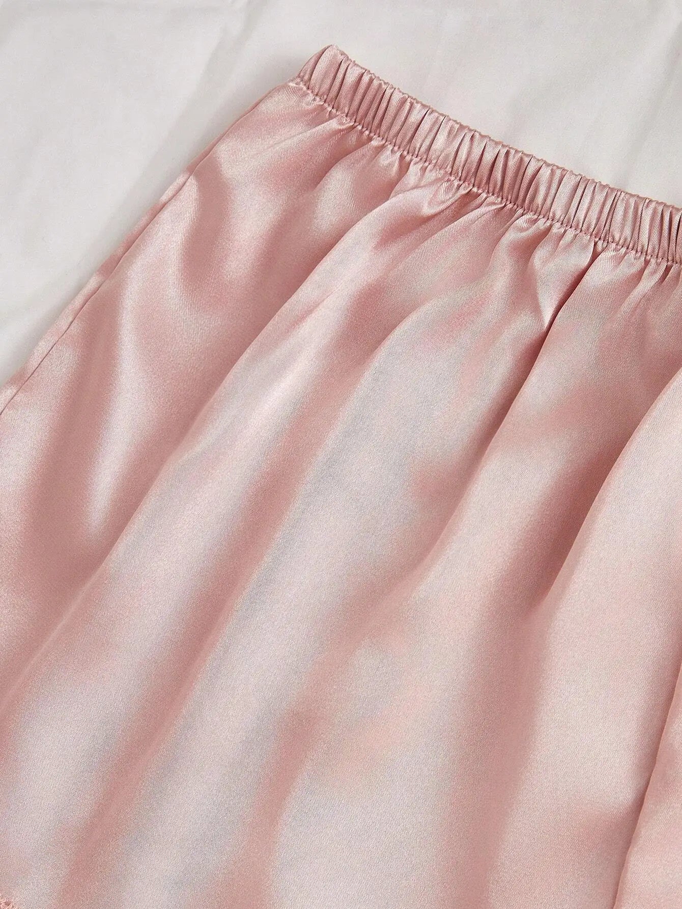 4-Piece Pink Faux Silk Pajama Set with Lace Trim - Cami, Shorts, Pants & Robe for Women
