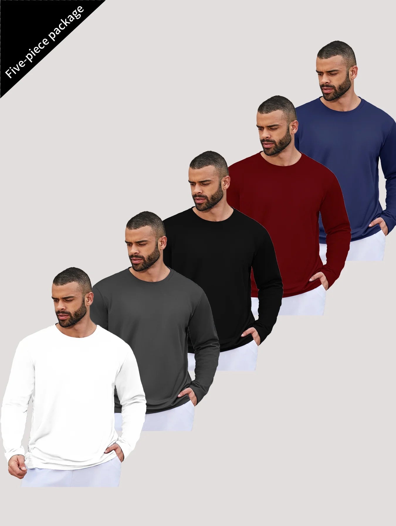 5-piece men's running speed dry long sleeved T-shirt suitable for sports, fishing and sun protection clothing