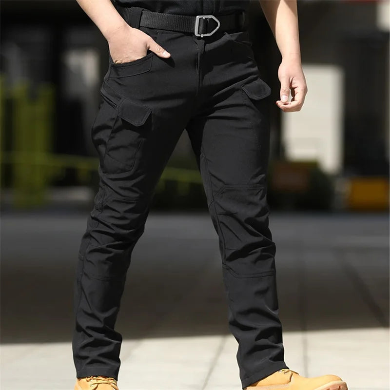 Men Cargo Pants Solid Color Multi-Pockets Waterproof Trousers