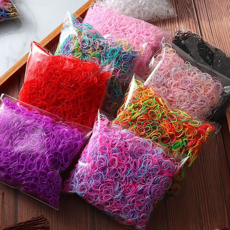 1000/2000pcs Colorful Disposable Rubber Elastic Hair Band Ties
