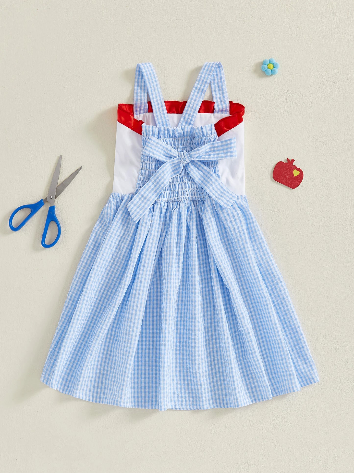 Sleeveless Summer Dress with Square Neckline and Cute Apple Pencil Embroidery