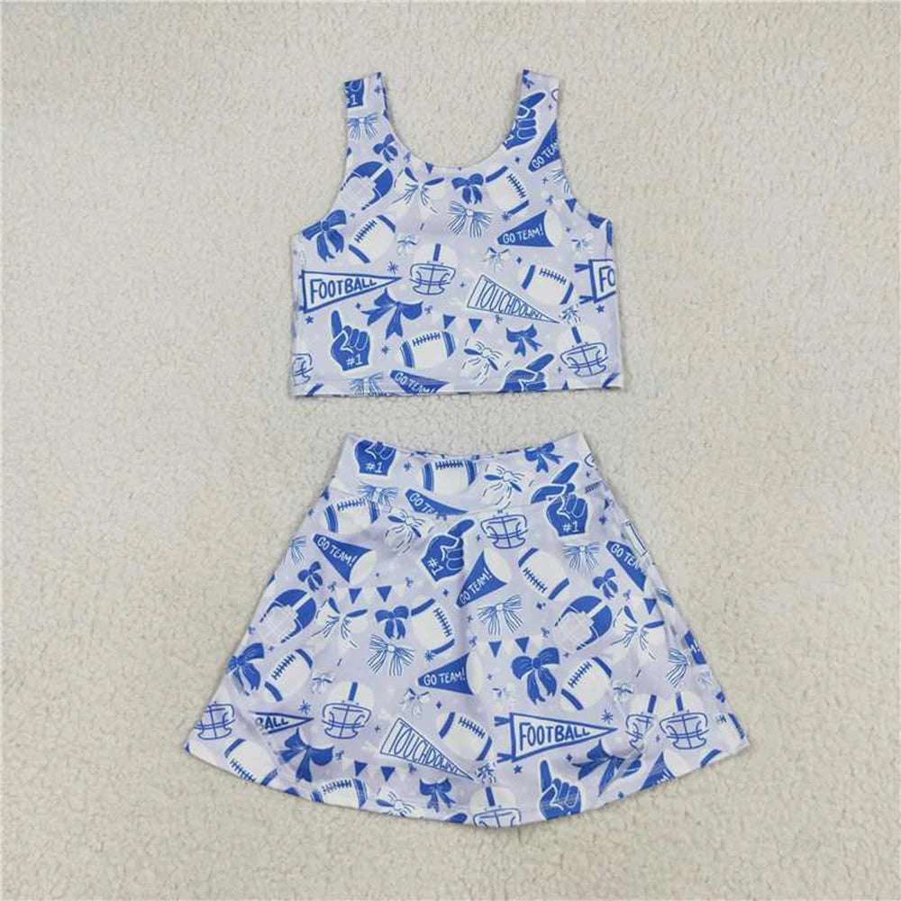 Girls Team Blue Football Vest Top Short Skirts Outfit