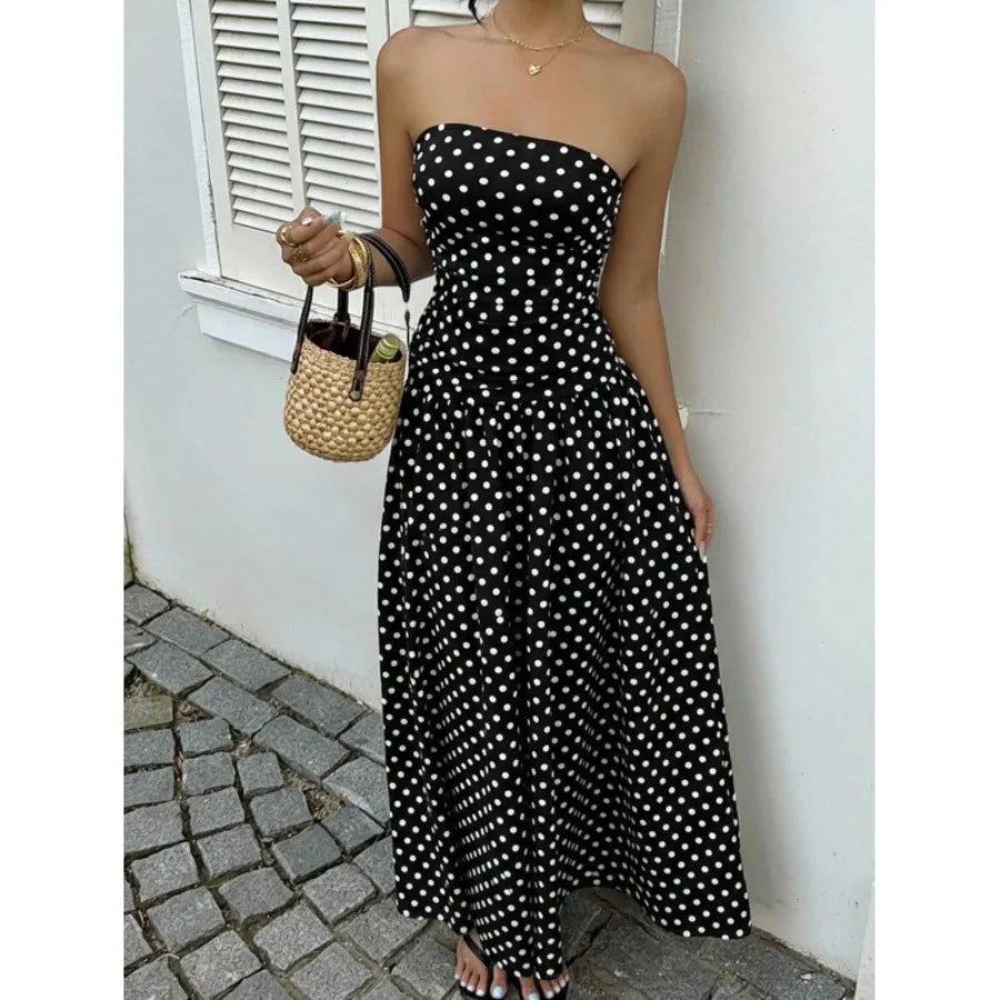 Slimming polka dot tube top jumpsuit cake skirt