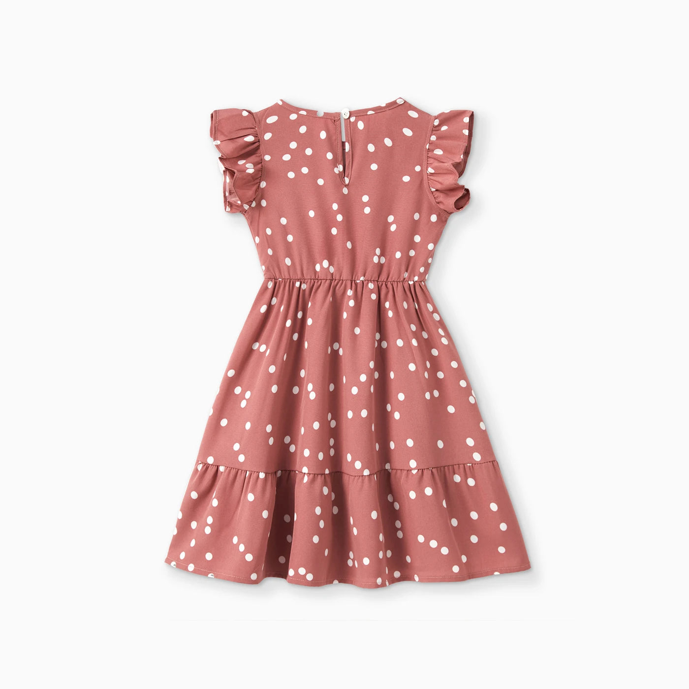 All Over Dots Pink Ruffle Flutter-sleeve Summer Dress