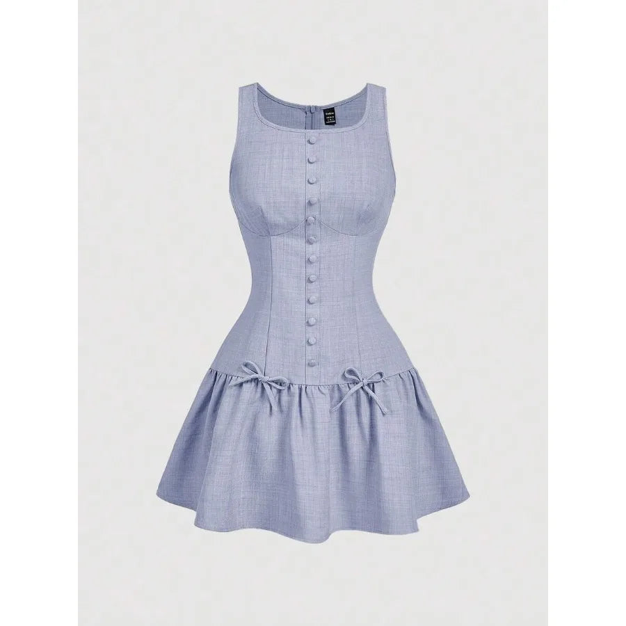 MOD Button and Bow Decor Short Summer Dress