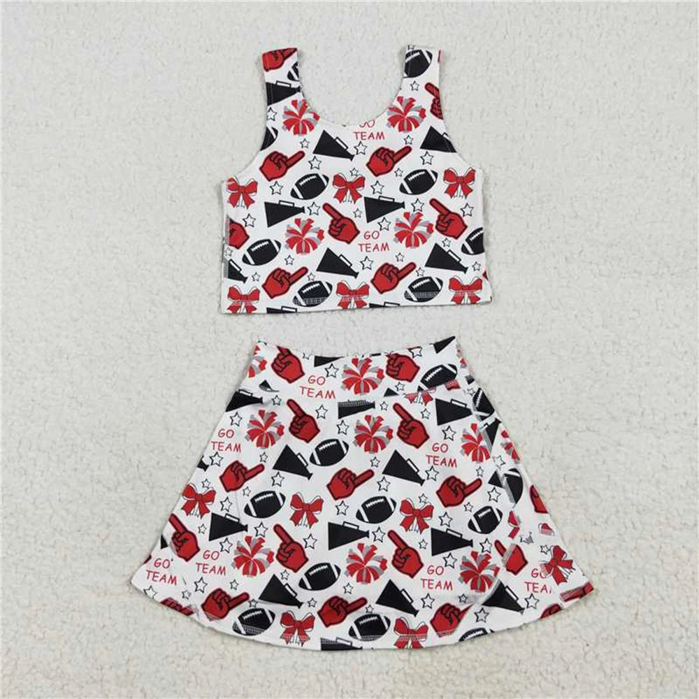 Red Football Vest Top Short Skirts Outfit