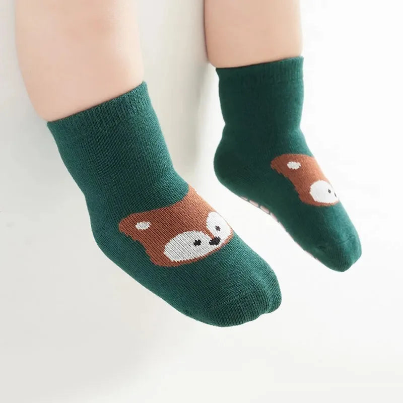 6 Pairs Kids Non-Slip Socks Fox and Bear Pattern