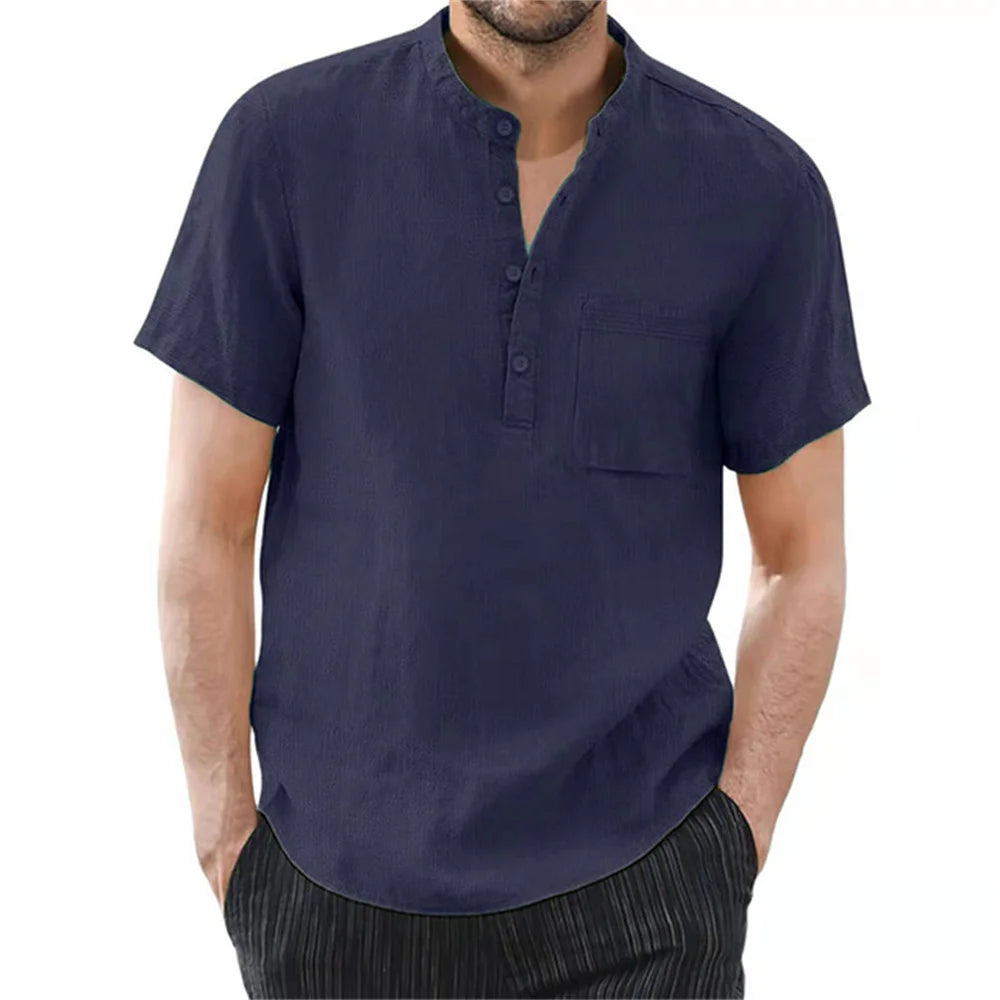 Men's Short Sleeve T-shirt Cotton and Linen, Breathable