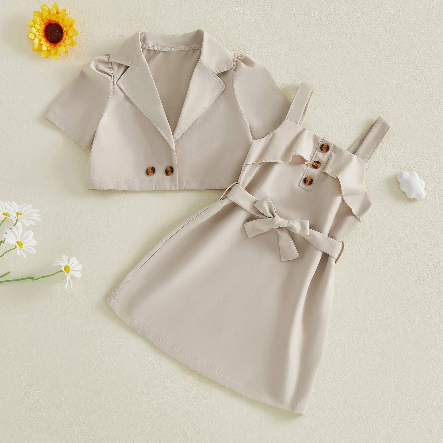Casual Sleeveless V-Neck Belted Midi Dress with Lightweight Short Sleeve Cardigan Jacket