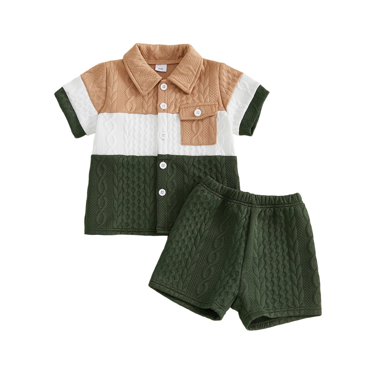 Boy s Summer Outfit Set with Short Sleeve Button-up Shirt and Solid Shorts
