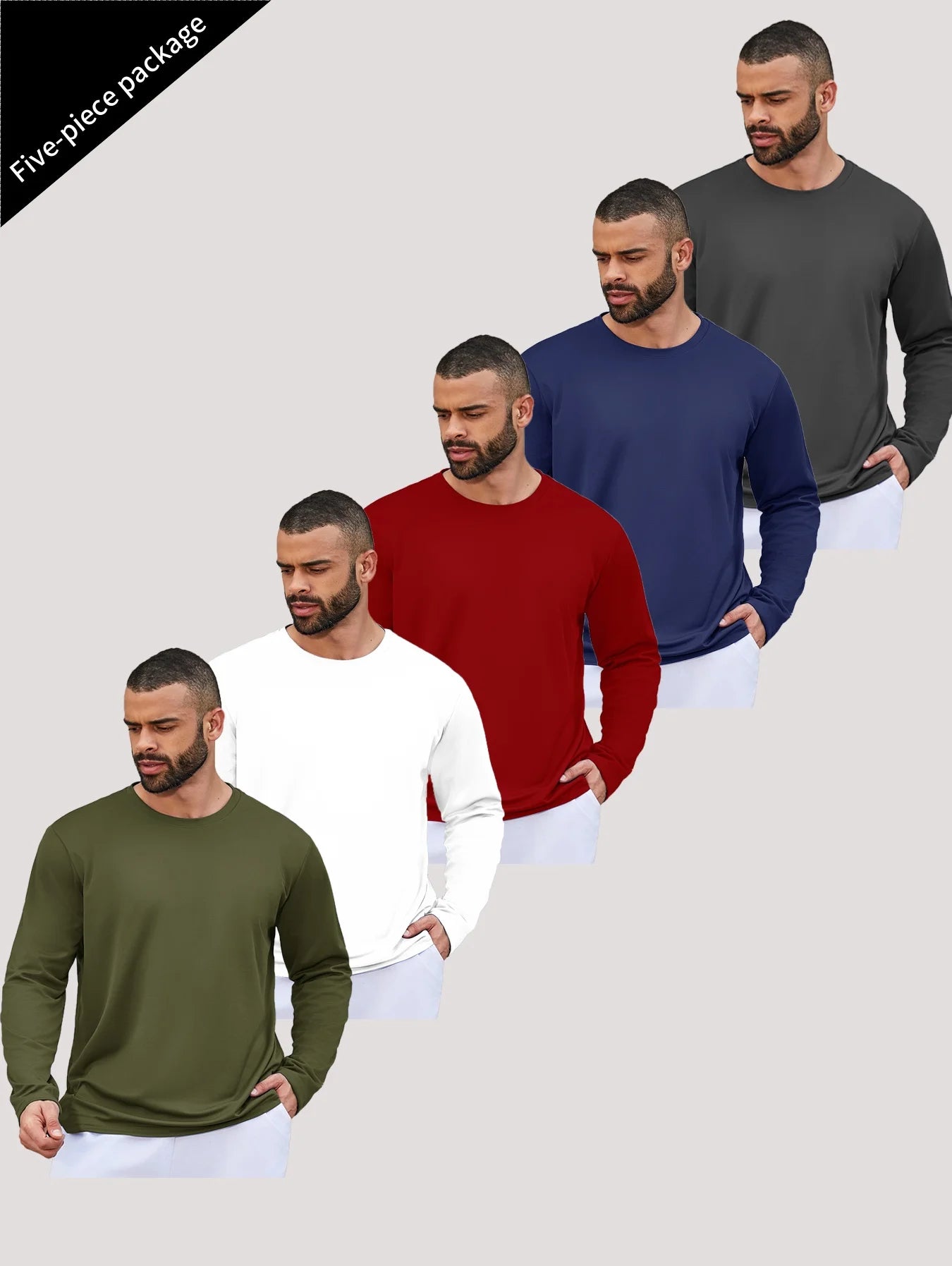 5-piece men's running speed dry long sleeved T-shirt suitable for sports, fishing and sun protection clothing