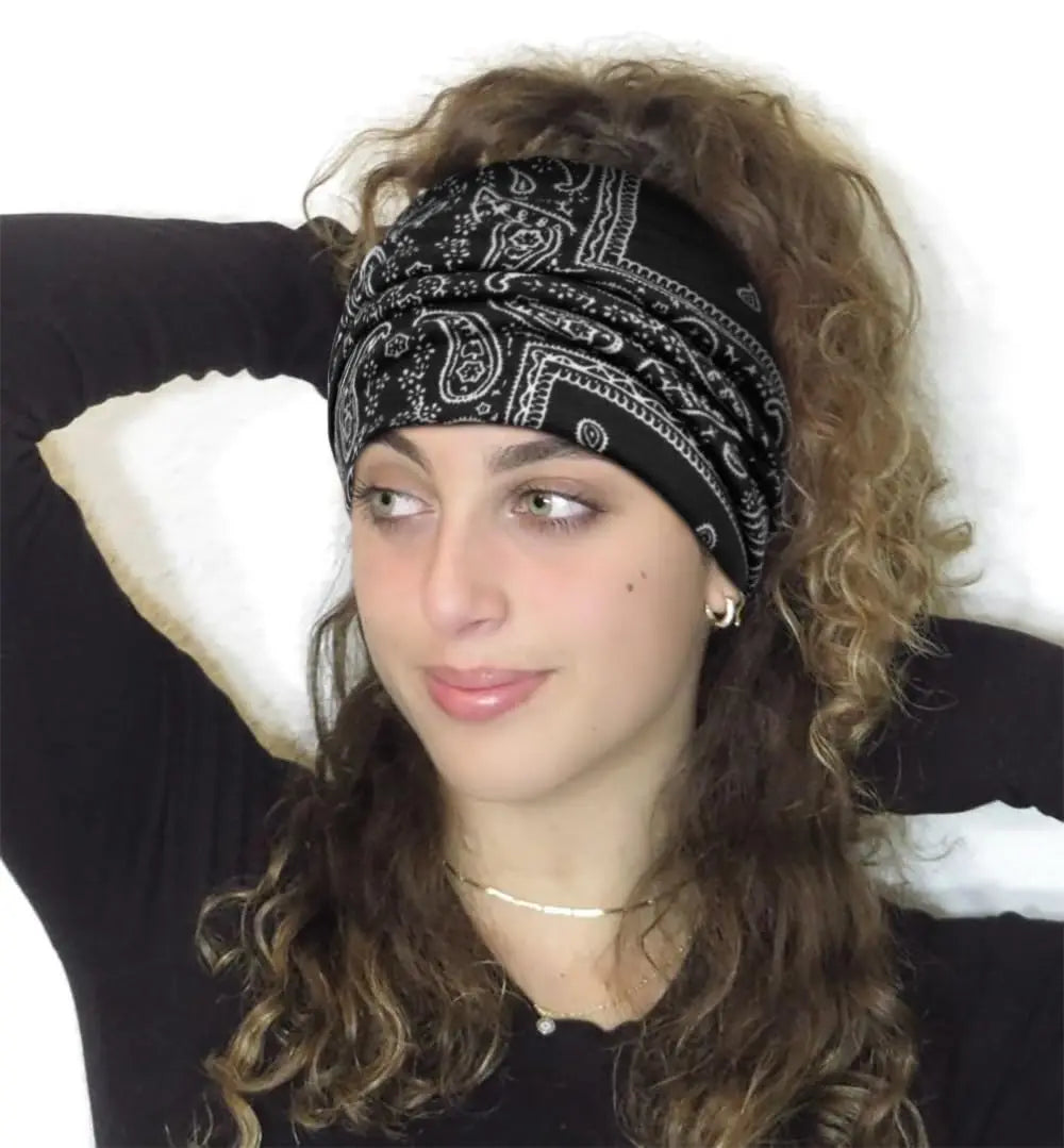 3 Pack Wide Headbands Paisley Twist Hair Bands Stretchy Cross Head Turban Bandana Non Slip Hair Wraps