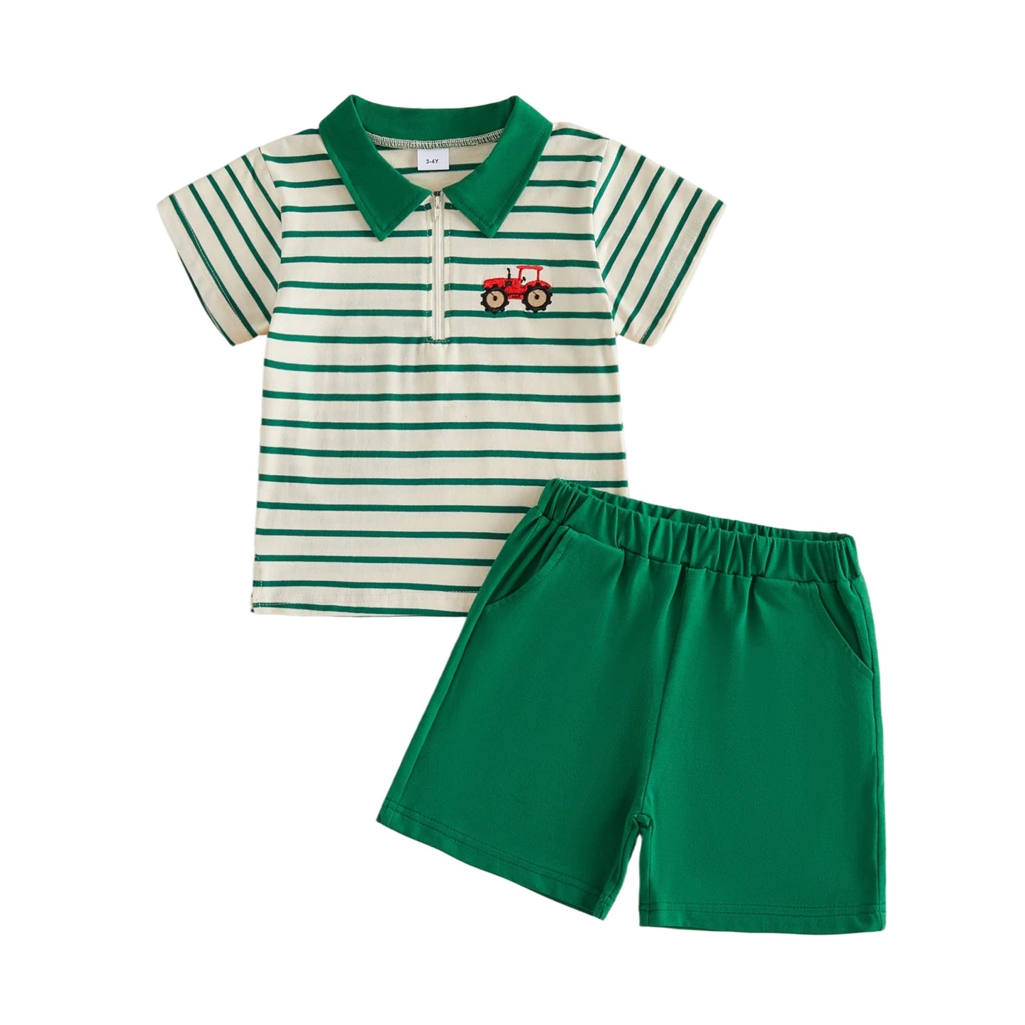 Summer Outfit Set with Short Sleeve Lapel Collar Embroidered Top and Matching Shorts