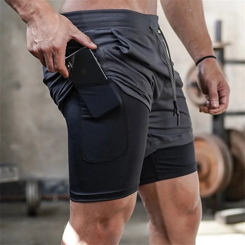 Men 2 in 1 Sports Jogging Fitness Shorts  Quick Dry
