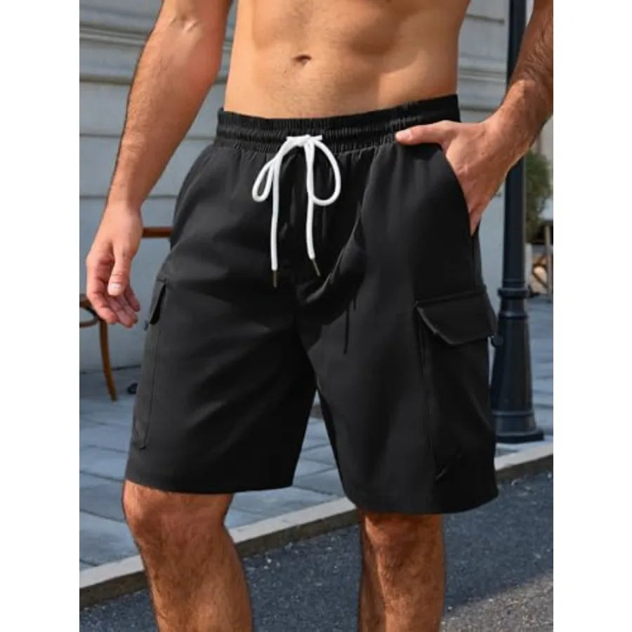 Men's Cargo Shorts Elastic Waist Drawstring Casual with 4 Pockets