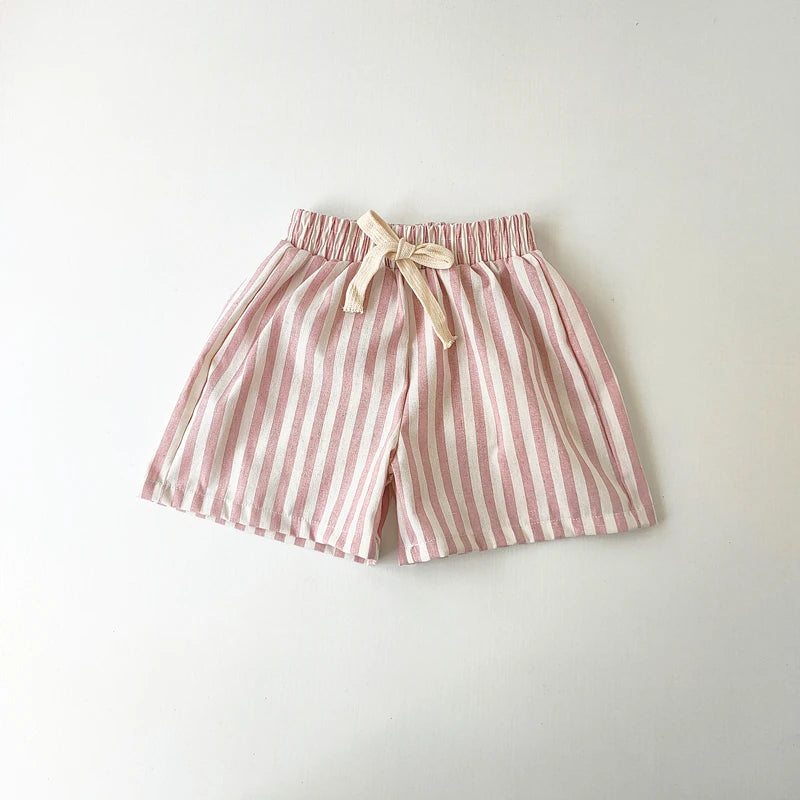 Linen Cotton Shorts/Stripe Pants