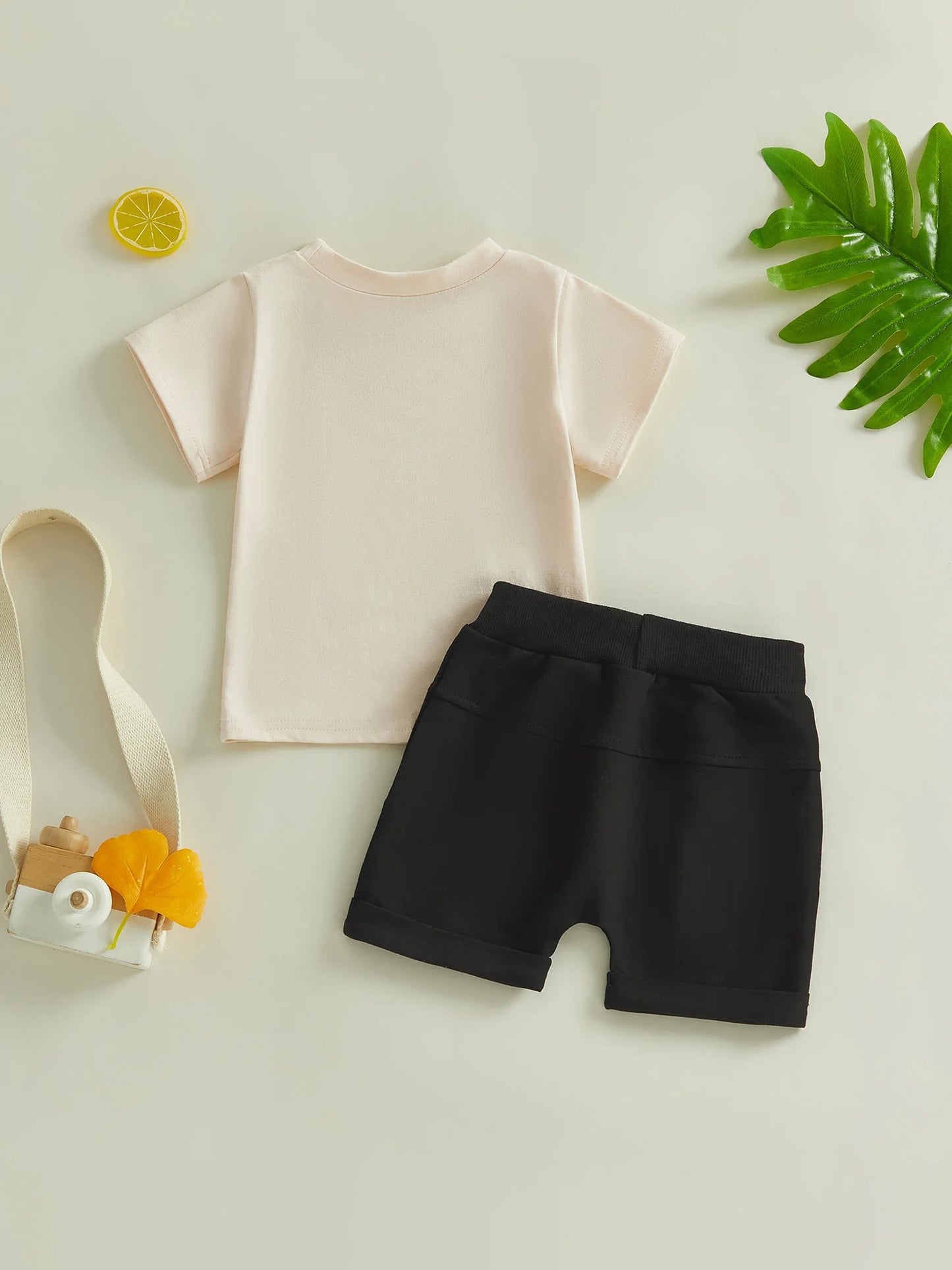 Boy s Summer Clothing Set with Adorable Raccoon Design Short Sleeve Top and Matching Shorts
