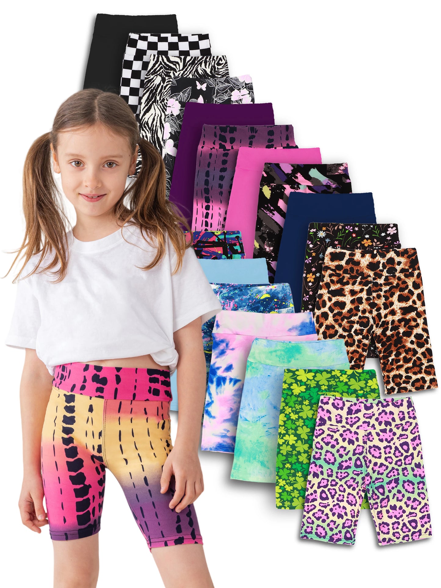 Random 5pcs girls yoga band soft stretchy biker shorts, high waist leggings for children