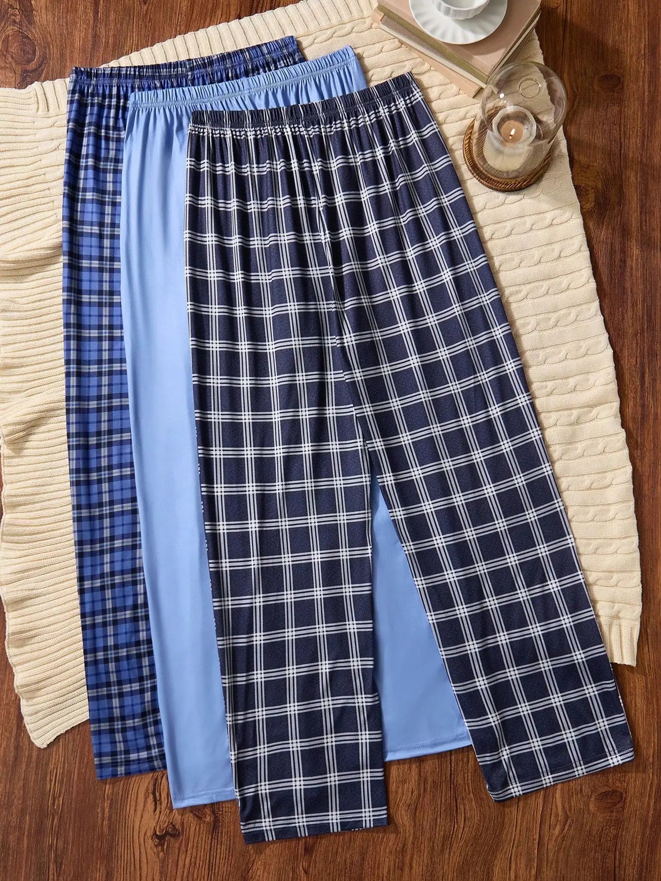 3pcs Men's Plaid Pants Loungewear