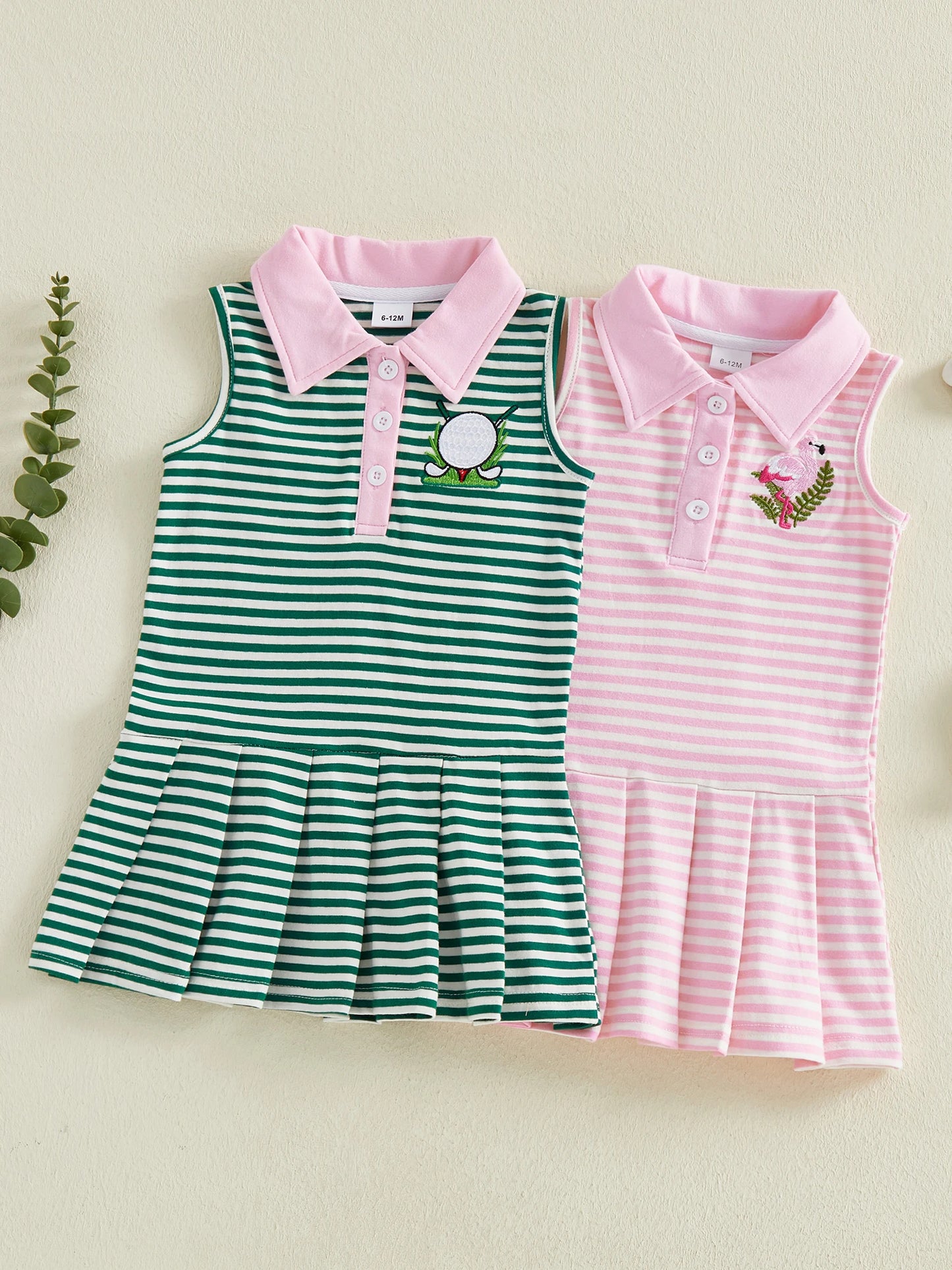Sleeveless A-line Dress with Turn-down Collar Striped Embroidery Tank Dress