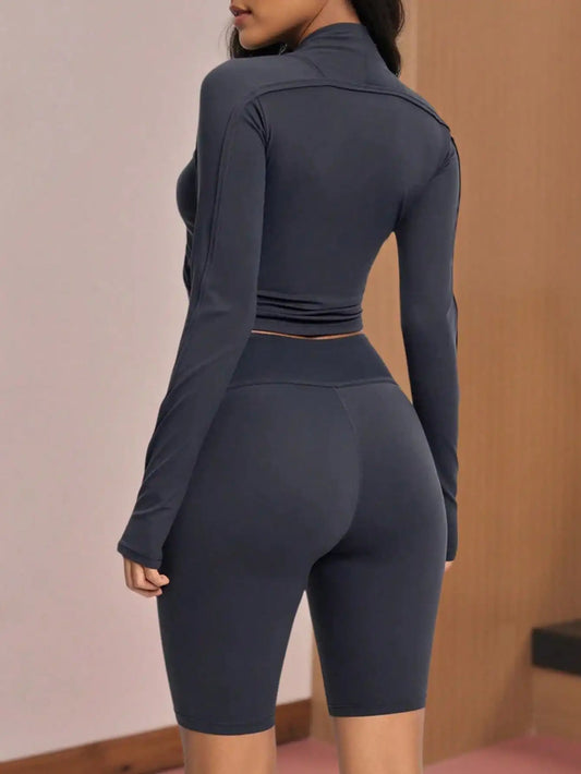 Women's Long Sleeve Tops - Workout Slim Fit Cropped Drawstring Shirts Gym Yoga Outfits